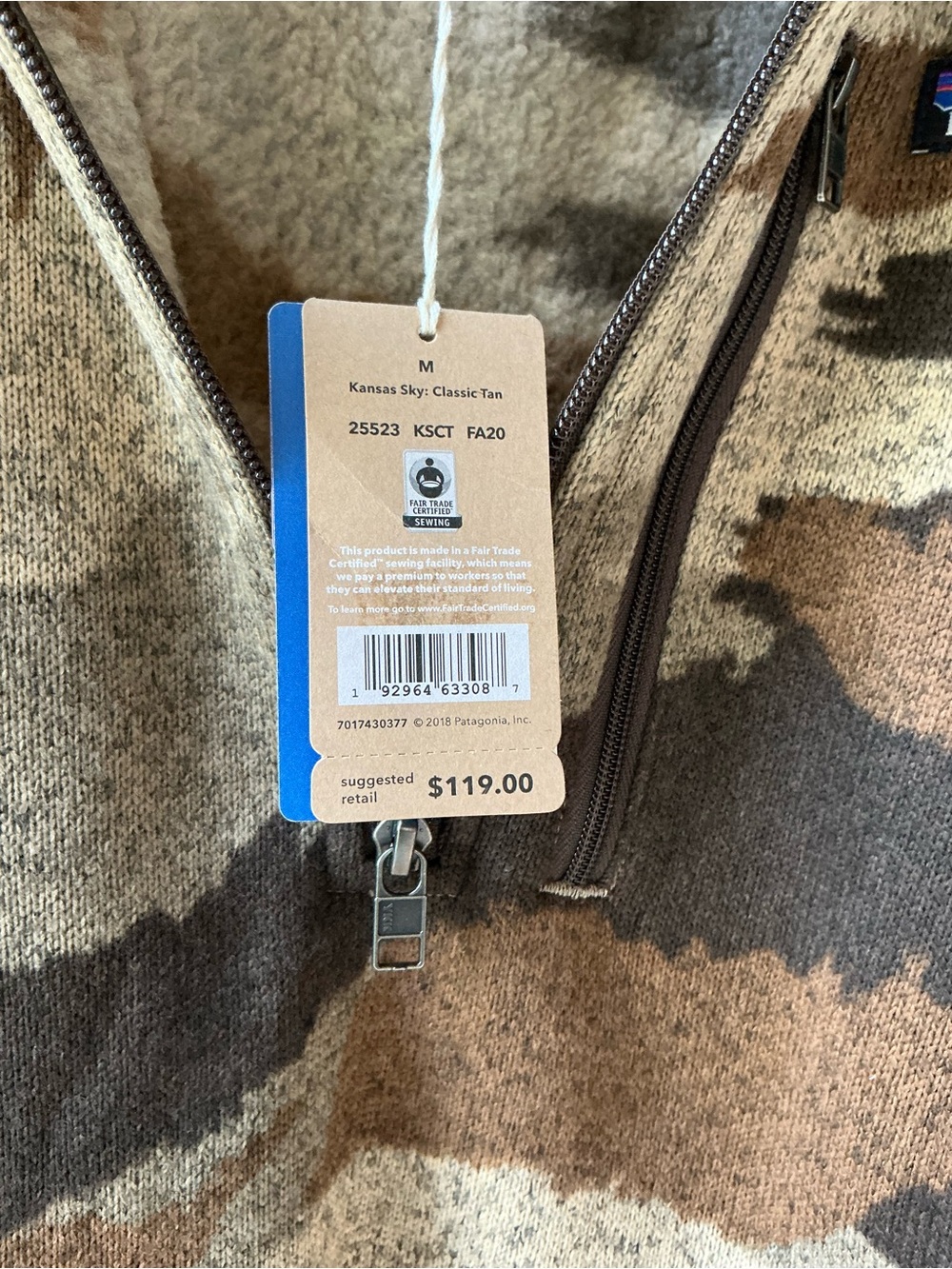 PATAGONIA Better Sweater 1/4 ZIP Kansas Sky Classic Tan Men’s Size Medium NWT! - Picture 6 of 11